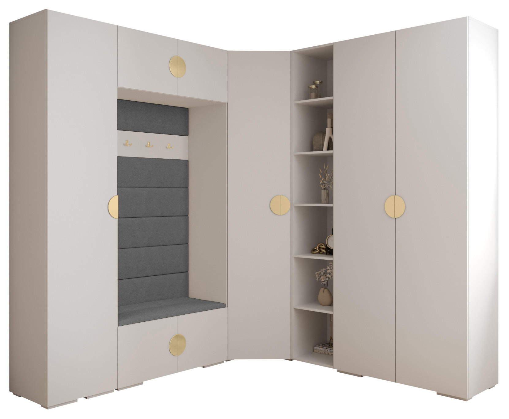 Abiks Möbel Garderoben-Set Weiß, Grau, Gold 231.7x236.7x47 cm