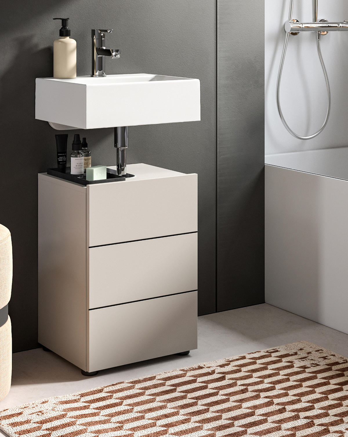 WASCHBECKENUNTERSCHRANK Kaschmir, Badezimmer Unterschrank 38 x 56 cm - Kaschmir/Schwarz, Holzwerkstoff/Kunststoff (38/56/34cm) - Inn.Furn