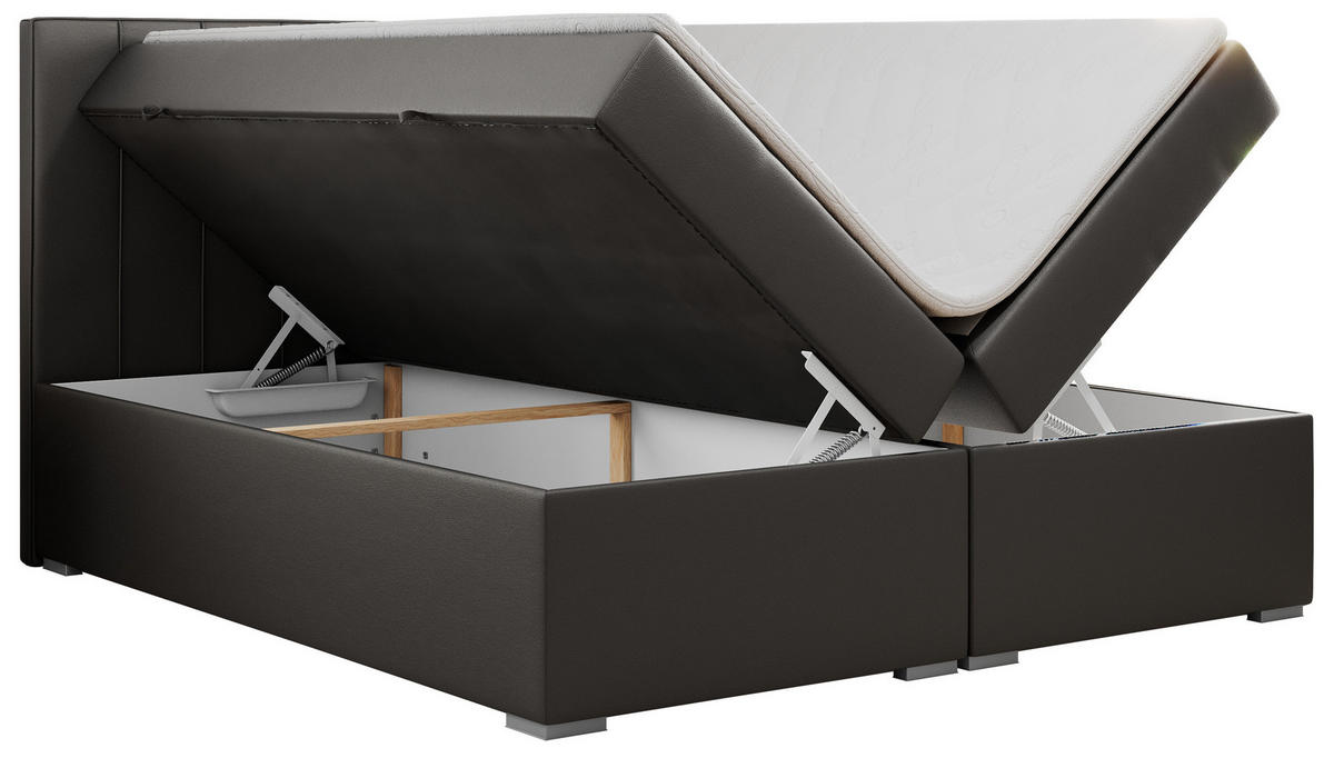 BOXBETT ALLY 120/200 Dunkelgrau Kunstleder - H4 - Dunkelgrau, Holz/Textil (120/200cm) - MKS