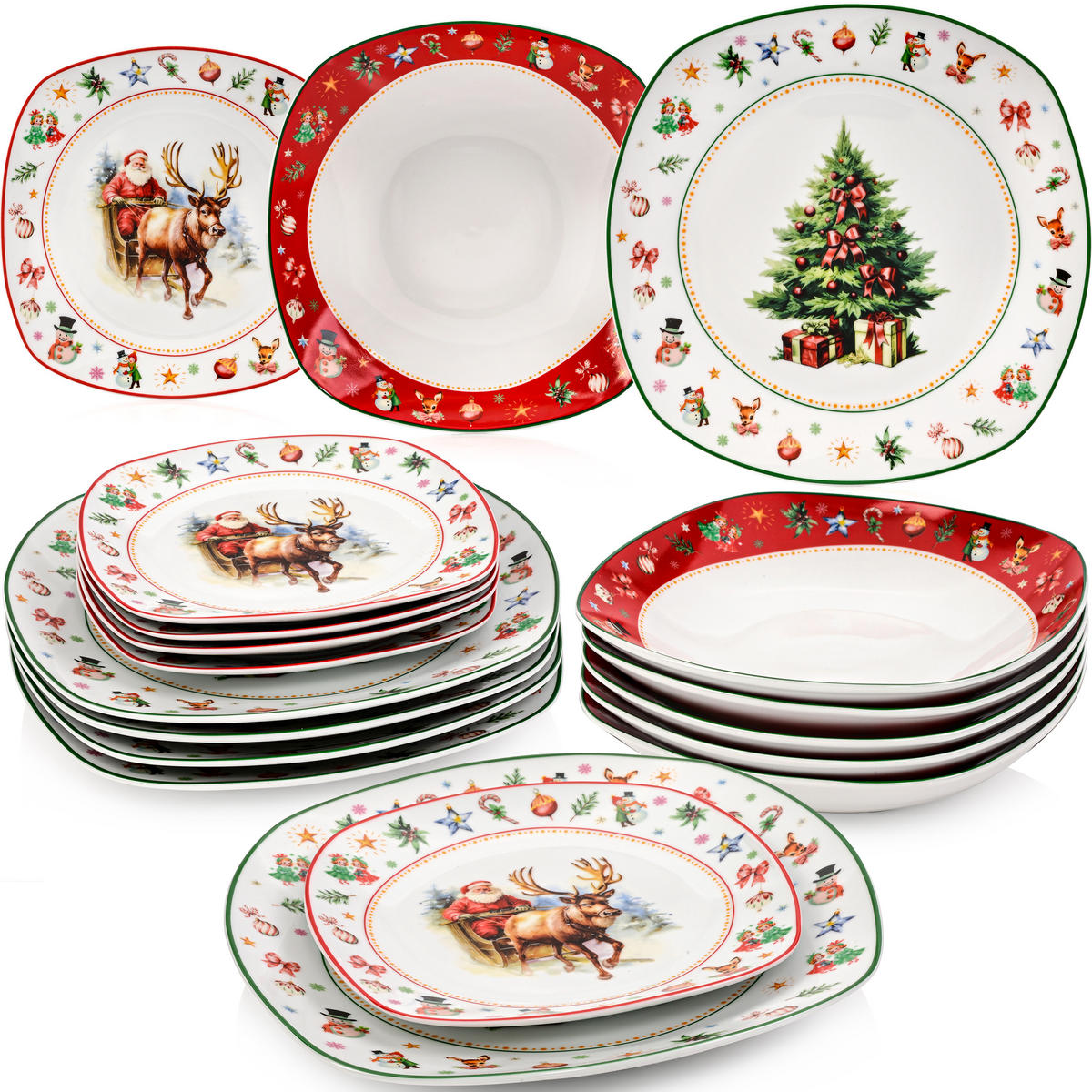 TAFELSERVICE BILGOLA CHRISTMAS DESIGN - 18 teilig aus Porzellan - Weiß, Keramik (29/29/30cm) - Sänger