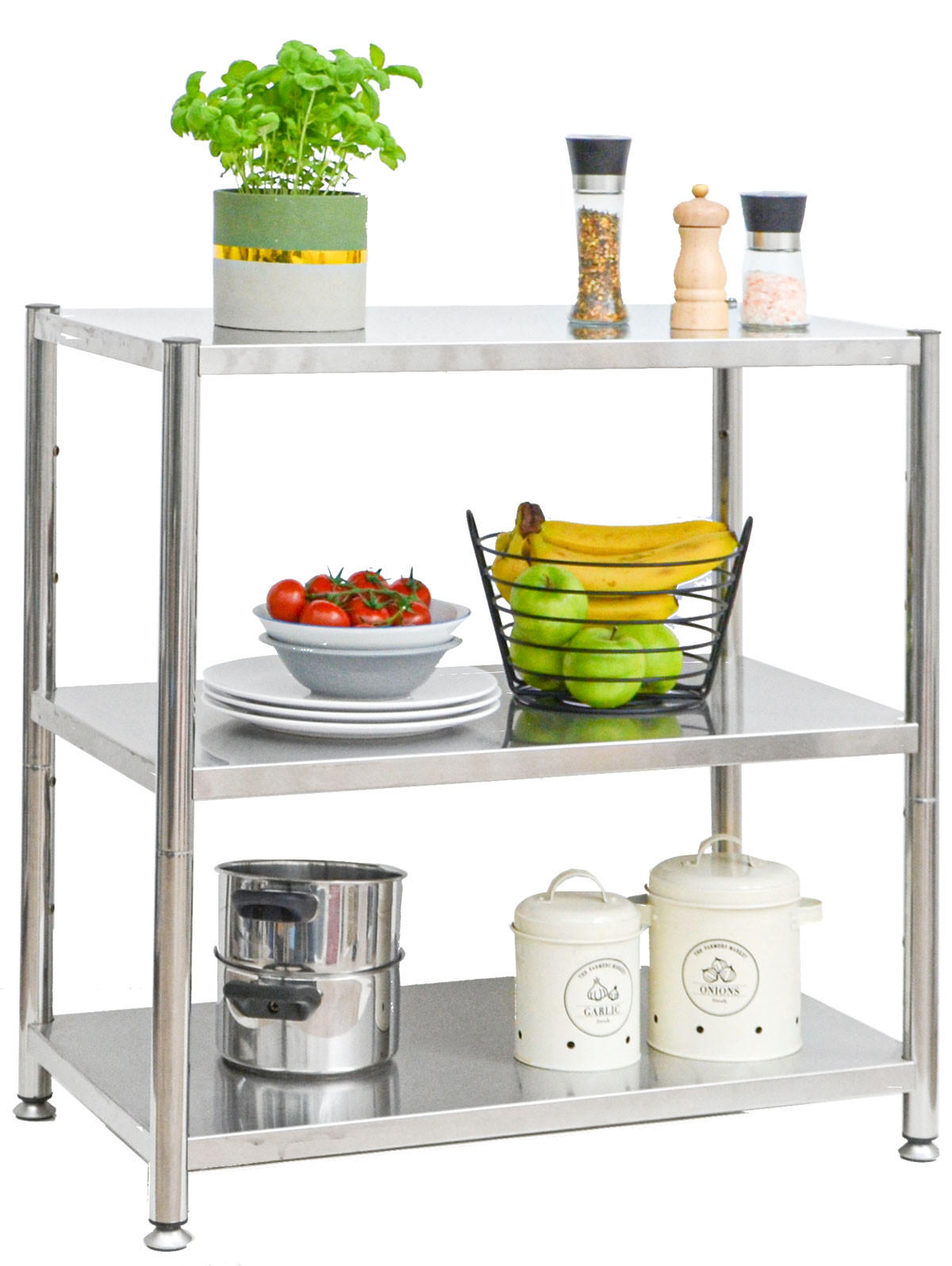 EDELSTAHL-REGAL 74x41x77 cm bis 120kg mit 3 Ebenen - Grau, Metall (41/77/74cm) - shelfr