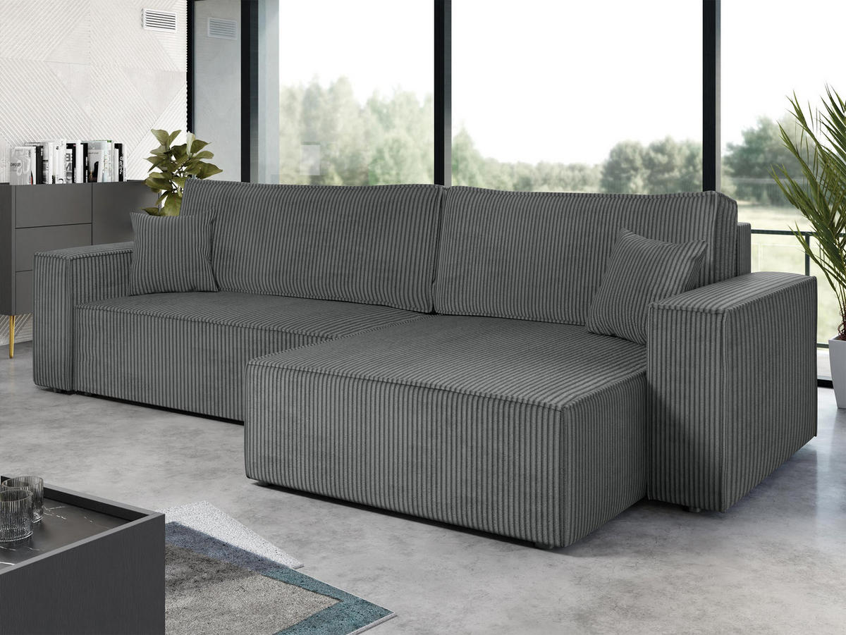 ECKSOFA Karl Cord Maxi - Dunkelgrau/Schwarz, Holz/Kunststoff (272/145cm) - MIRJAN24