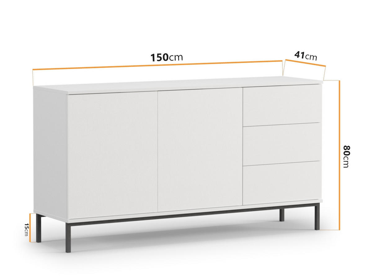 KOMMODE Dallas K2D3SZ 150 cm Weiß - Schwarz/Weiß, Holzwerkstoff/Metall (150/80/41cm) - Ravio