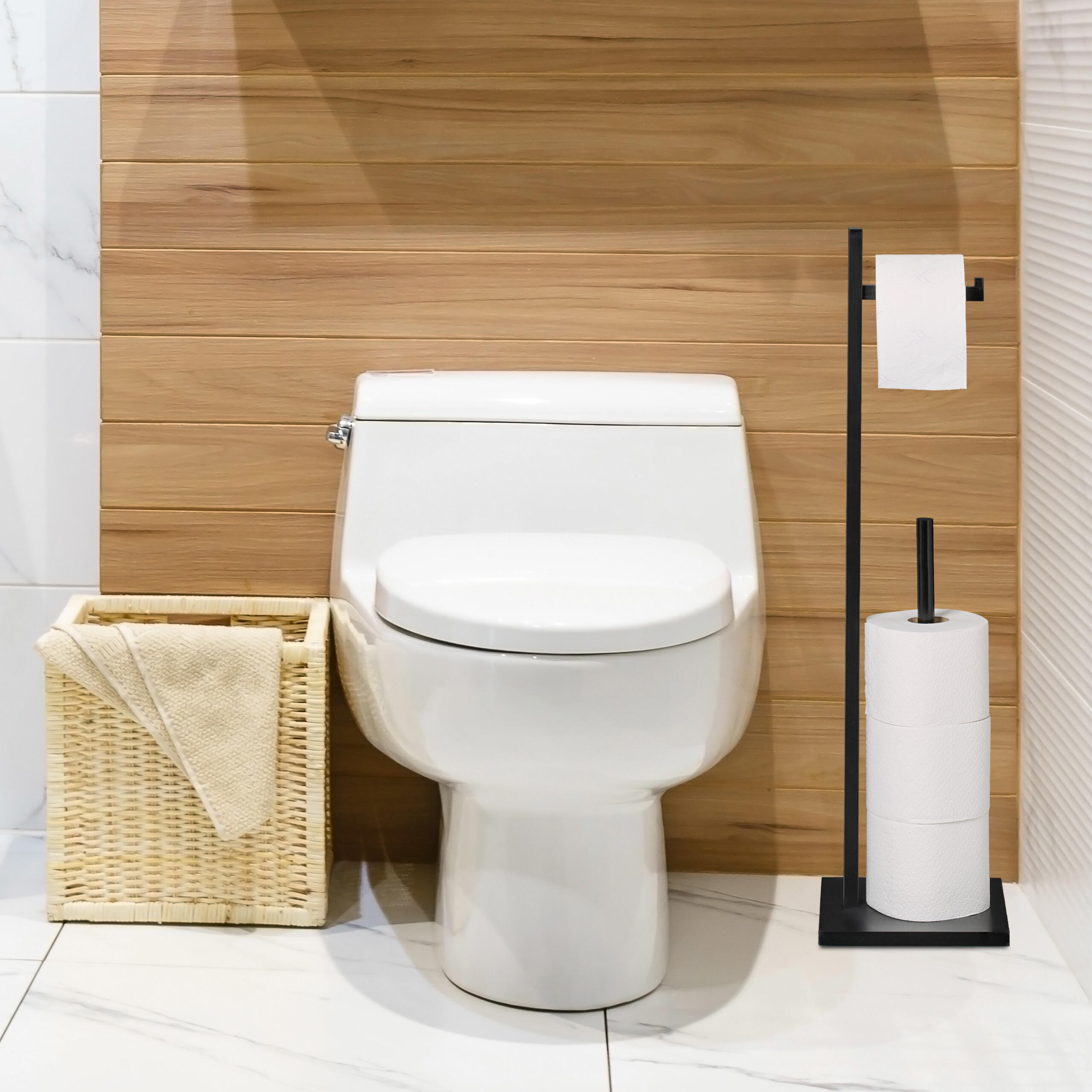 TOILETTENPAPIERHALTER - Schwarz, Holz/Holzwerkstoff (19/71/19cm) - Relaxdays