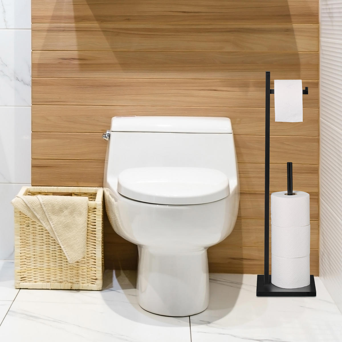 TOILETTENPAPIERHALTER - Schwarz, Holz/Holzwerkstoff (19/71/19cm) - Relaxdays