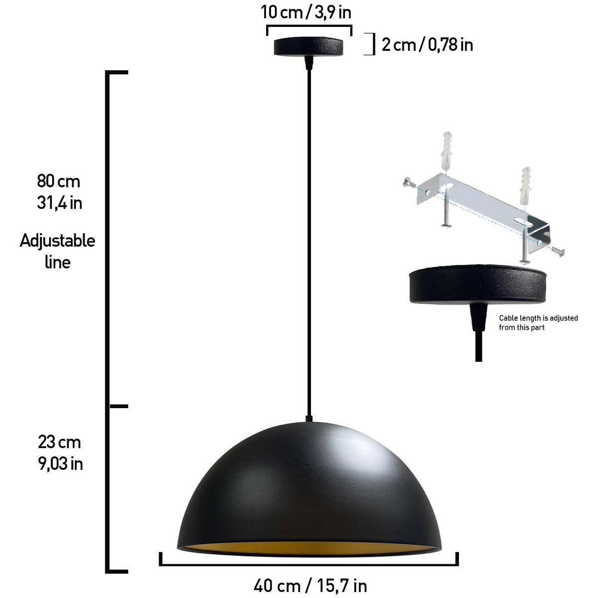 PENDELLEUCHTE Lipeo 40/23 - Schwarz, Metall (23/40/23cm) - Bamyum