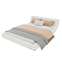 BODENBETT 140/200 cm mit LED-Umgebungsbeleuchtung, App-Steuerung und PU-Oberfläche, Weiß - Weiß, Leder (140/200cm) - Redom