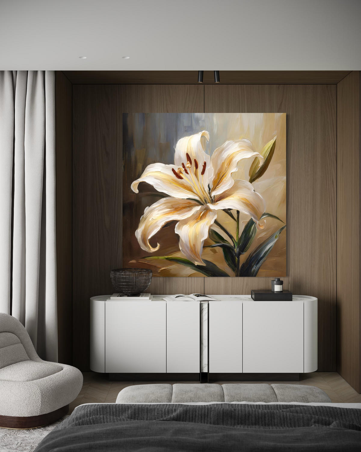 WANDBILD lilie gemalte blume - Beige, Textil (40/40cm) - Feeby