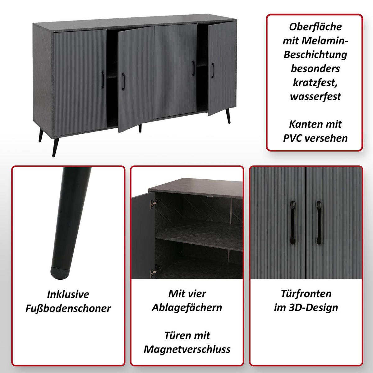 SIDEBOARD Grau - Grau, Holz (150/88/40cm) - MCW