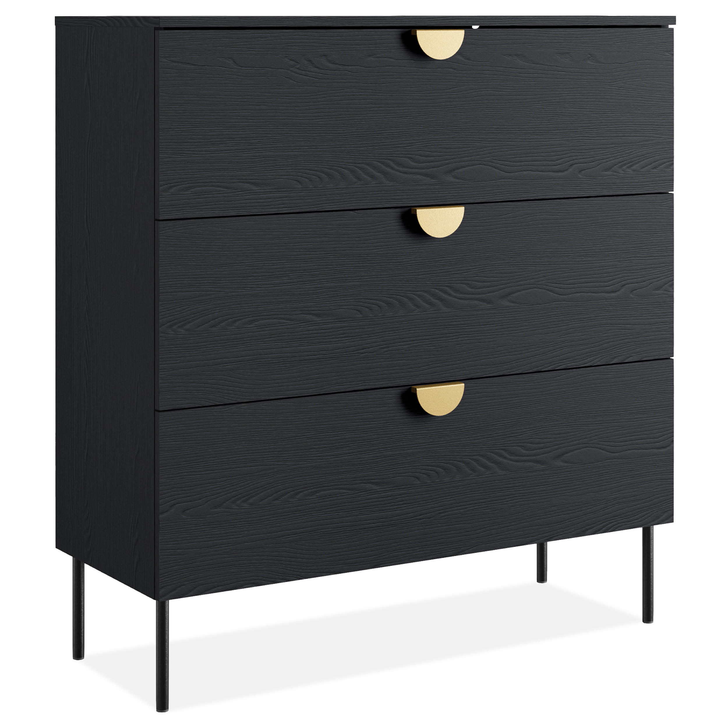 SCHUBKASTENKOMMODE VIDIS, Halbrundgriffe - Schwarz, Holzwerkstoff (100/107/40cm) - KONSIMO®
