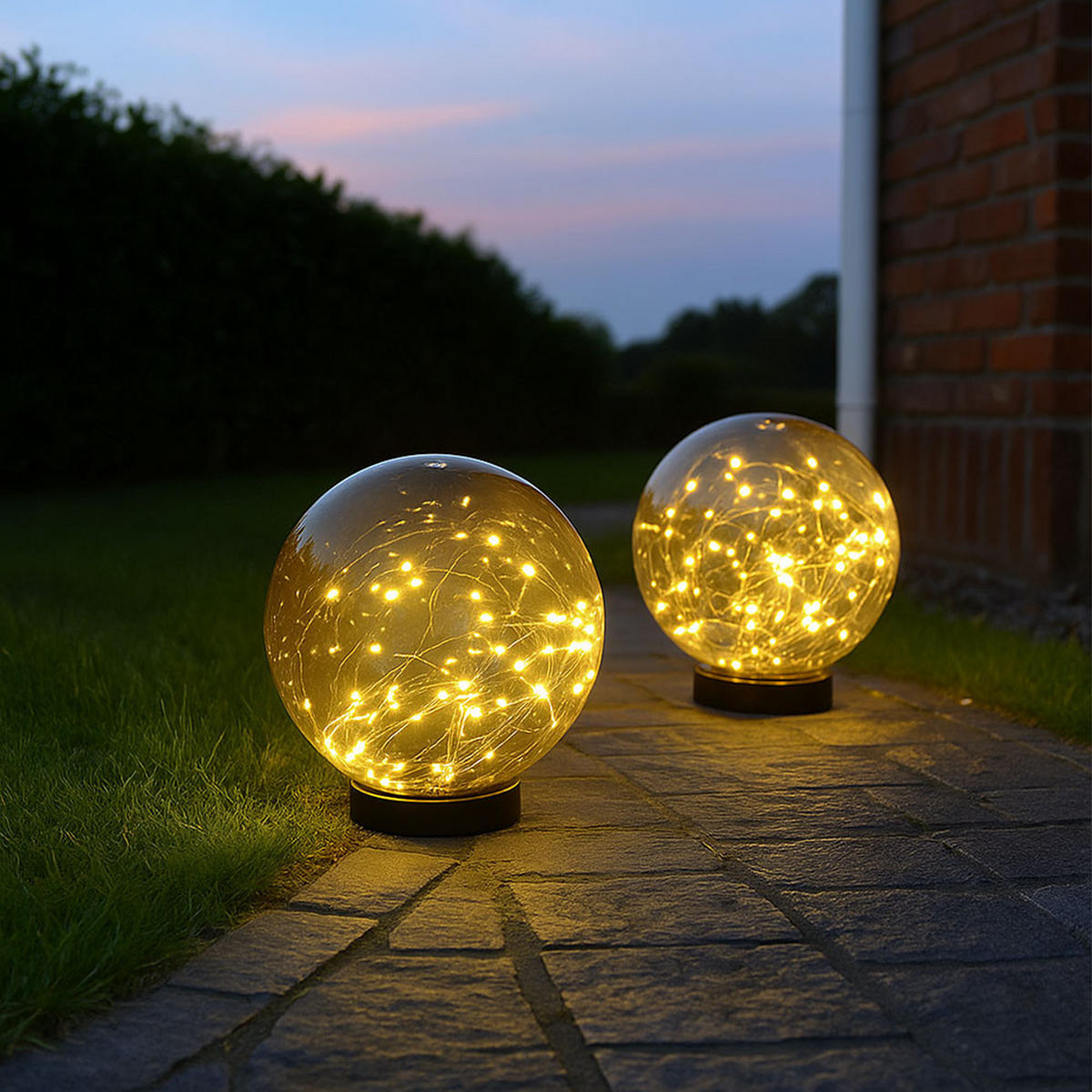 LED AUSSENLEUCHTE Kugel Grau 2er Set - Grau, Kunststoff (15/15/26cm) - Globo Lighting