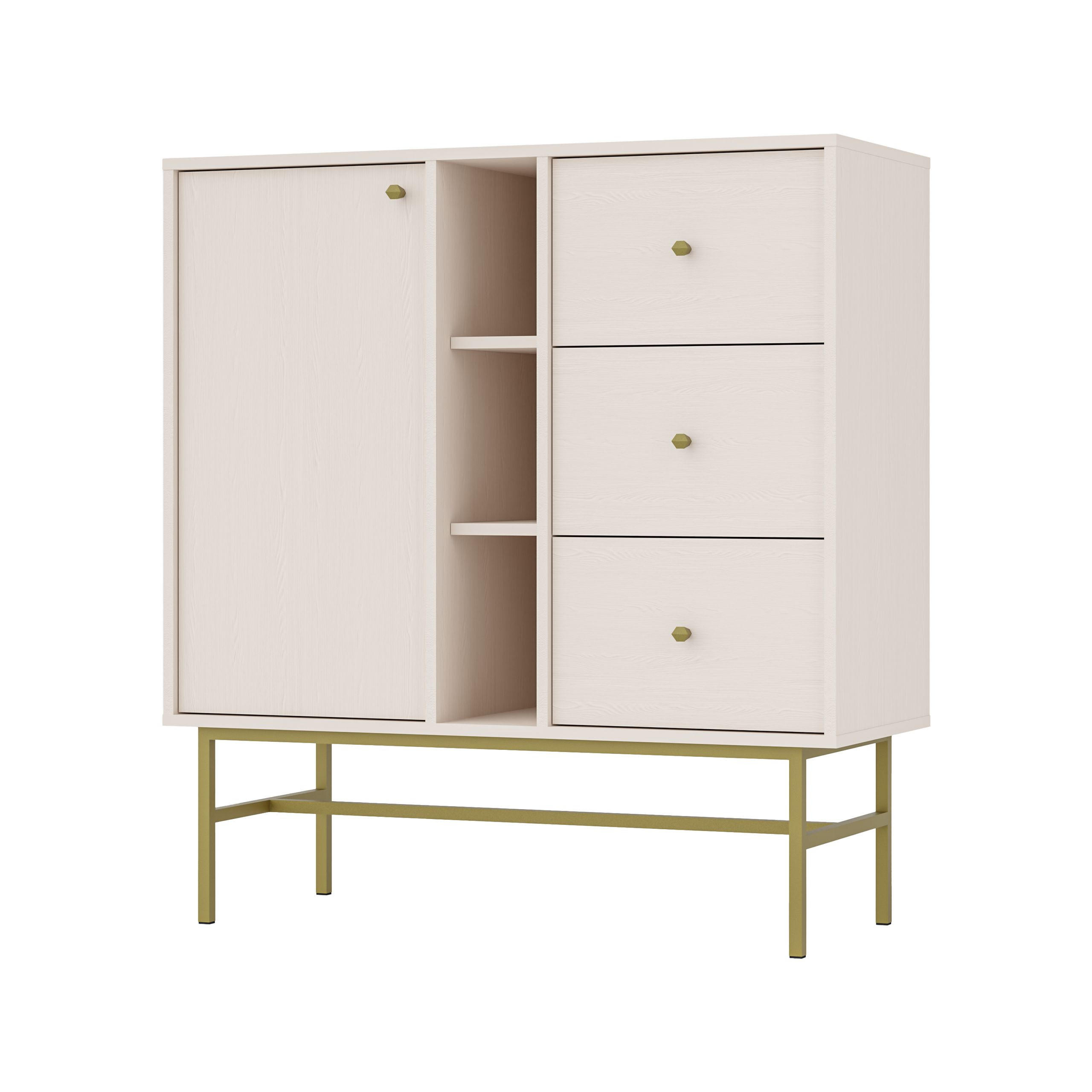 KOMMODE TORINO 100/108/41 cm mit 3 Schubladen 1 Türen Beige - Beige, Holzwerkstoff (100/108/41cm) - MASSENO