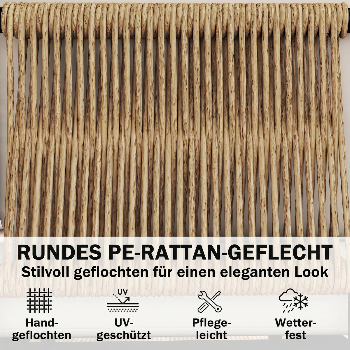 RATTAN-GARTENMÖBEL-SET 5er Set PE-Rattan Stahl Khaki - Beige/Schwarz, Textil/Metall - Outsunny