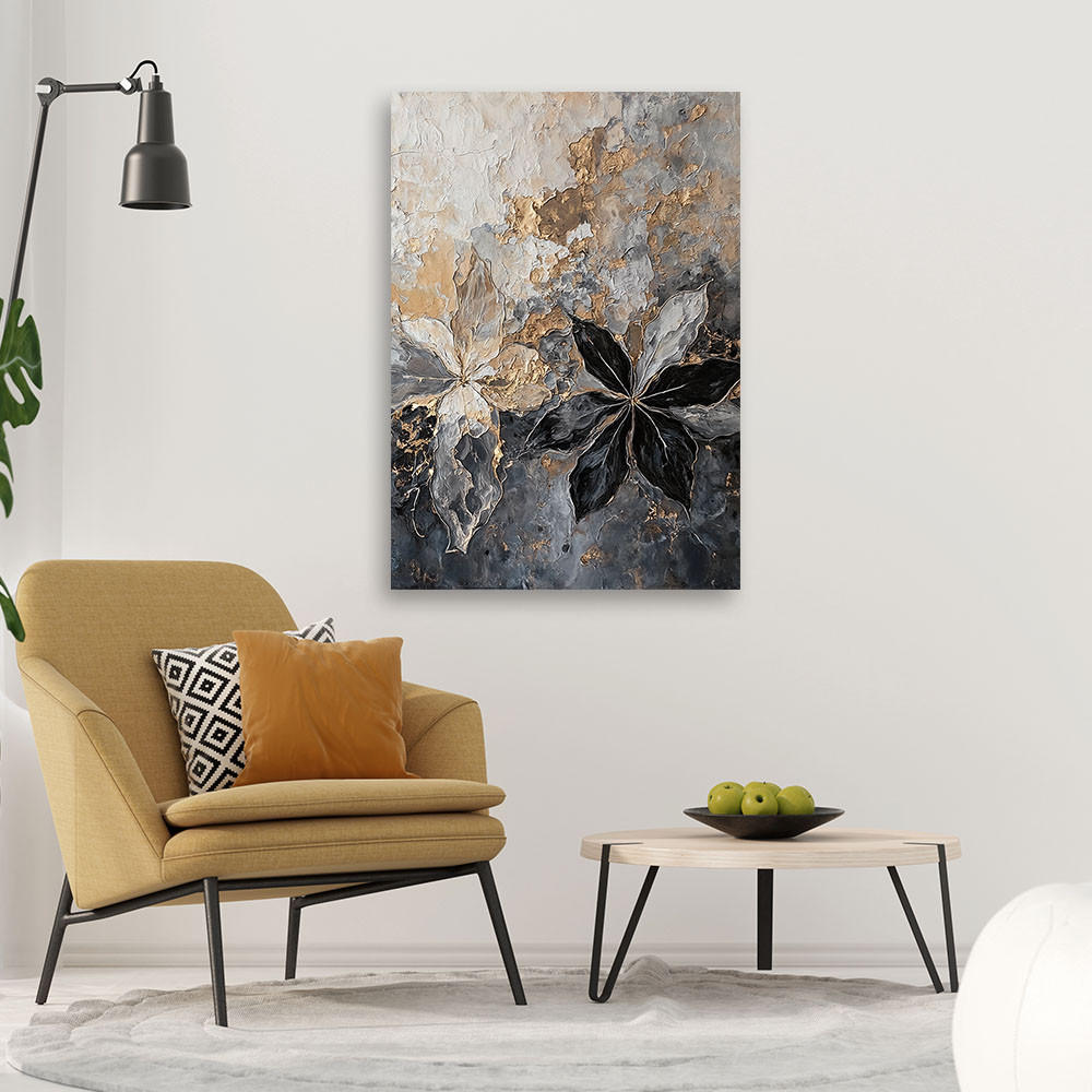 WANDBILD blätter abstrakte textur golden - Silberfarben, Textil (40/60cm) - Feeby