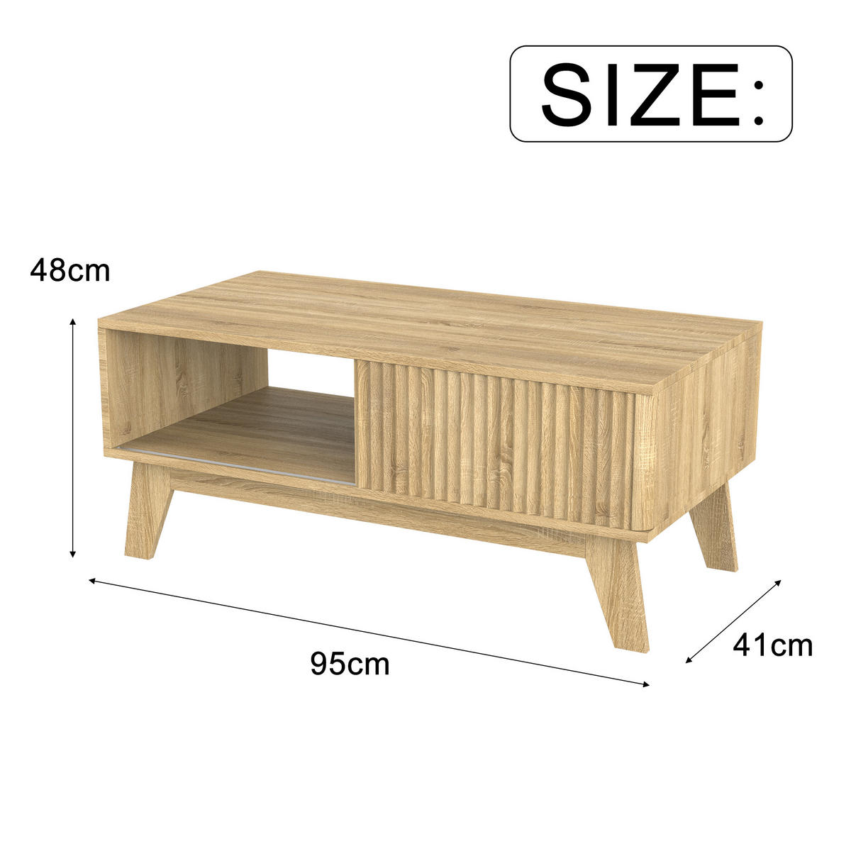 COUCHTISCH holzoptik mit schiebetür und offenem fach - Eichefarben, Holz (95/41/48cm) - SHOPENTRA