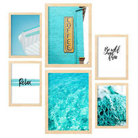 POSTER Set Mit 6 Sommertag A3 & A4 Rahmen Aus Hellem Holz - Beige, Papier (29/3cm) - Nacnic