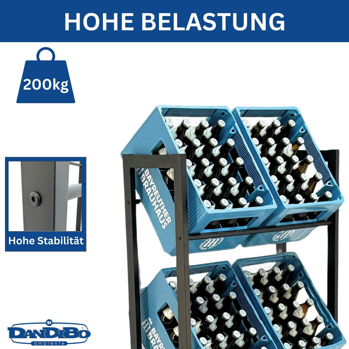 BIERKISTENREGAL 6 Kisten Schwarz Metall 71 cm Stehend - Schwarz, Metall (71/141/31cm) - DanDiBo