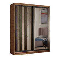 SCHWEBETÜRENSCHRANK Dora 160 cm mit Lamellen und Spiegel 2-türig, artisan, schwarz, Lamelle artisan - Schwarz/Eiche Artisan, Kunststoff (160/205/60cm) - Margaret Hadas24