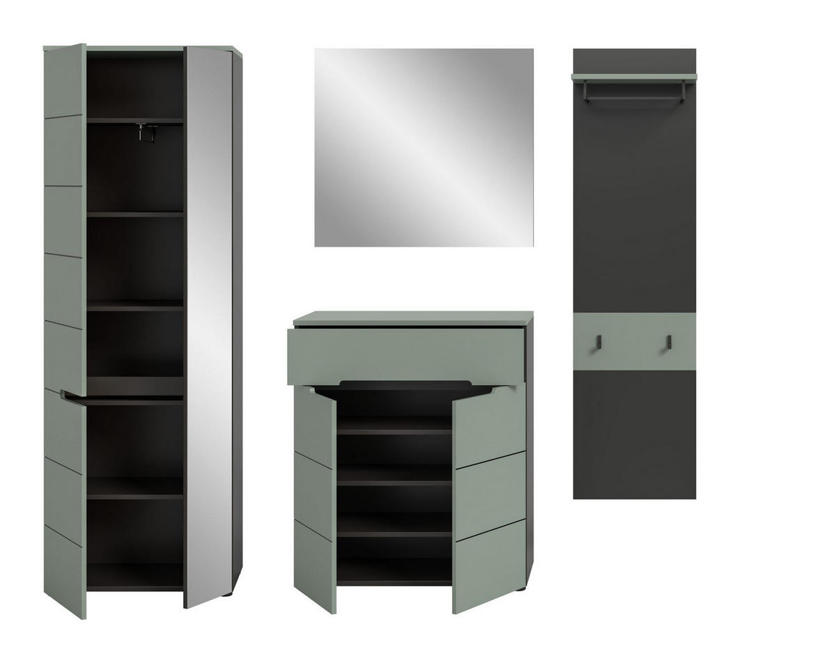 GARDEROBE Nova 4-tlg. (B/H/T: ca. 220/190/37 cm) in Basalt grau/Smoke Green - Grau, Holzwerkstoff (220/190/37cm)