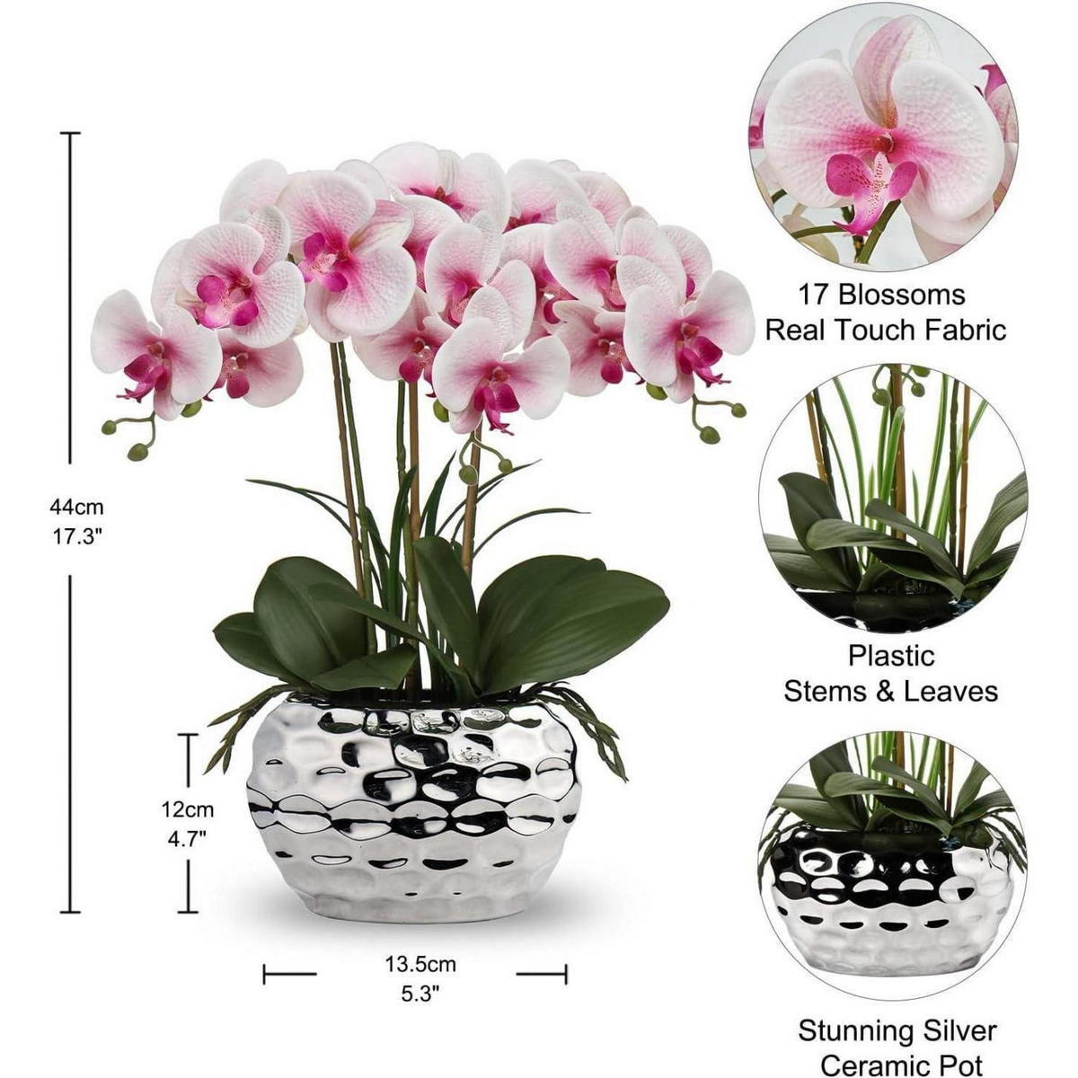 KUNSTORCHIDEE Phalaenopsis 44 cm Rosa im Keramiktopf - Rosa, Keramik (44cm)