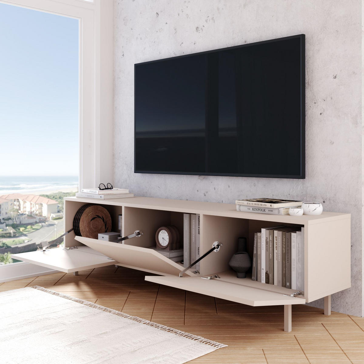 TV-MÖBEL mit 3 Klappen, Kaschmir 36,8/47,3/180 cm - Beige, Holzwerkstoff (36.8/47.3/11cm) - Calicosy