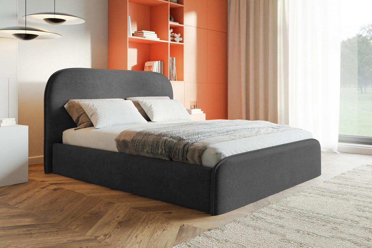 BETT 180x200 cm Wendra Slim mit Lattenrost, Bettkasten, Samt, Dunkelgrau - Dunkelgrau, Holz/Textil (180/200cm) - Emporius
