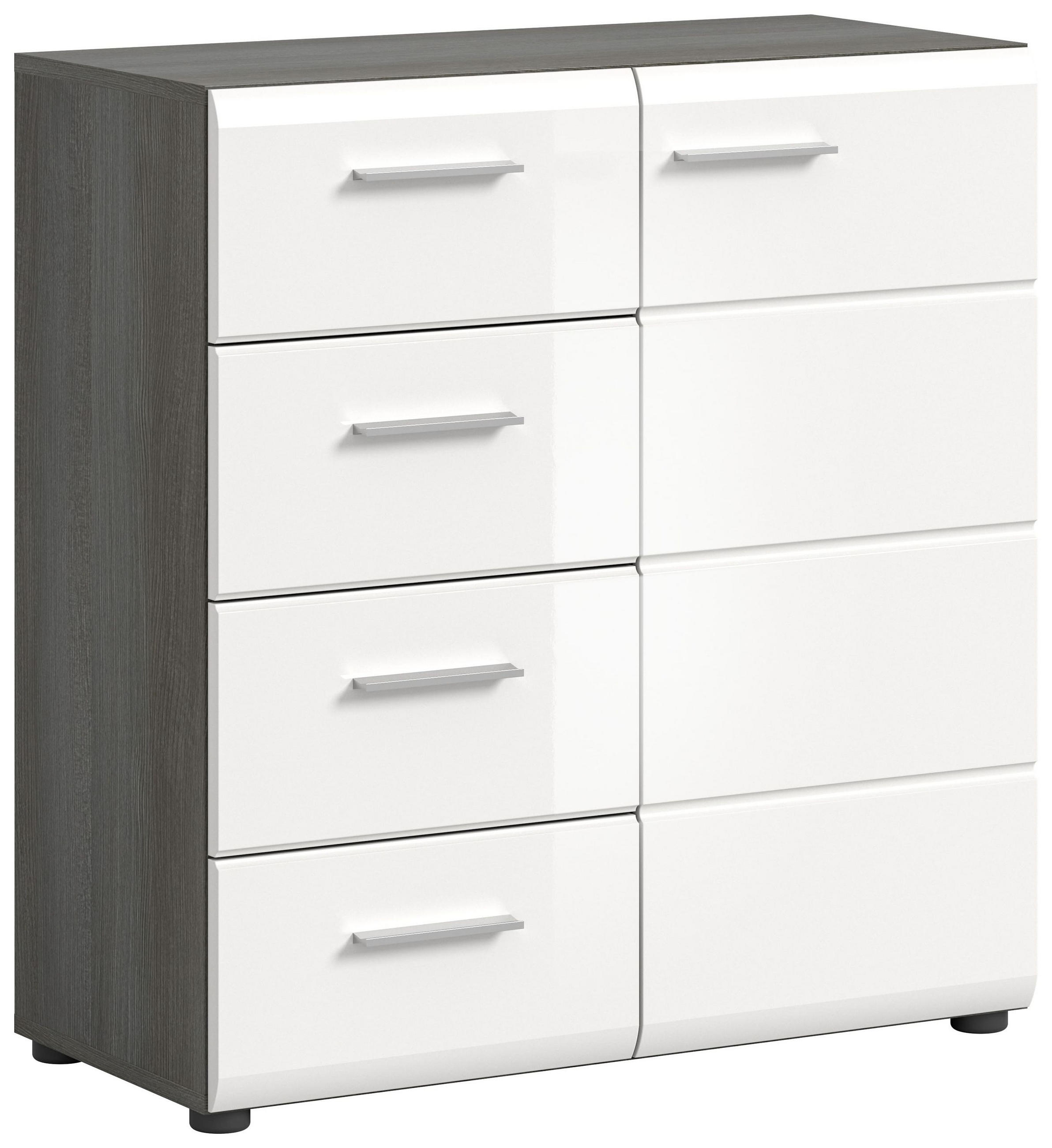 KOMMODE SALSA (B/H/T: ca. 80/85/37 cm) in Rauchsilber Nachbildung/weiß hochglanz - Silberfarben, Holzwerkstoff (80/85/37cm)