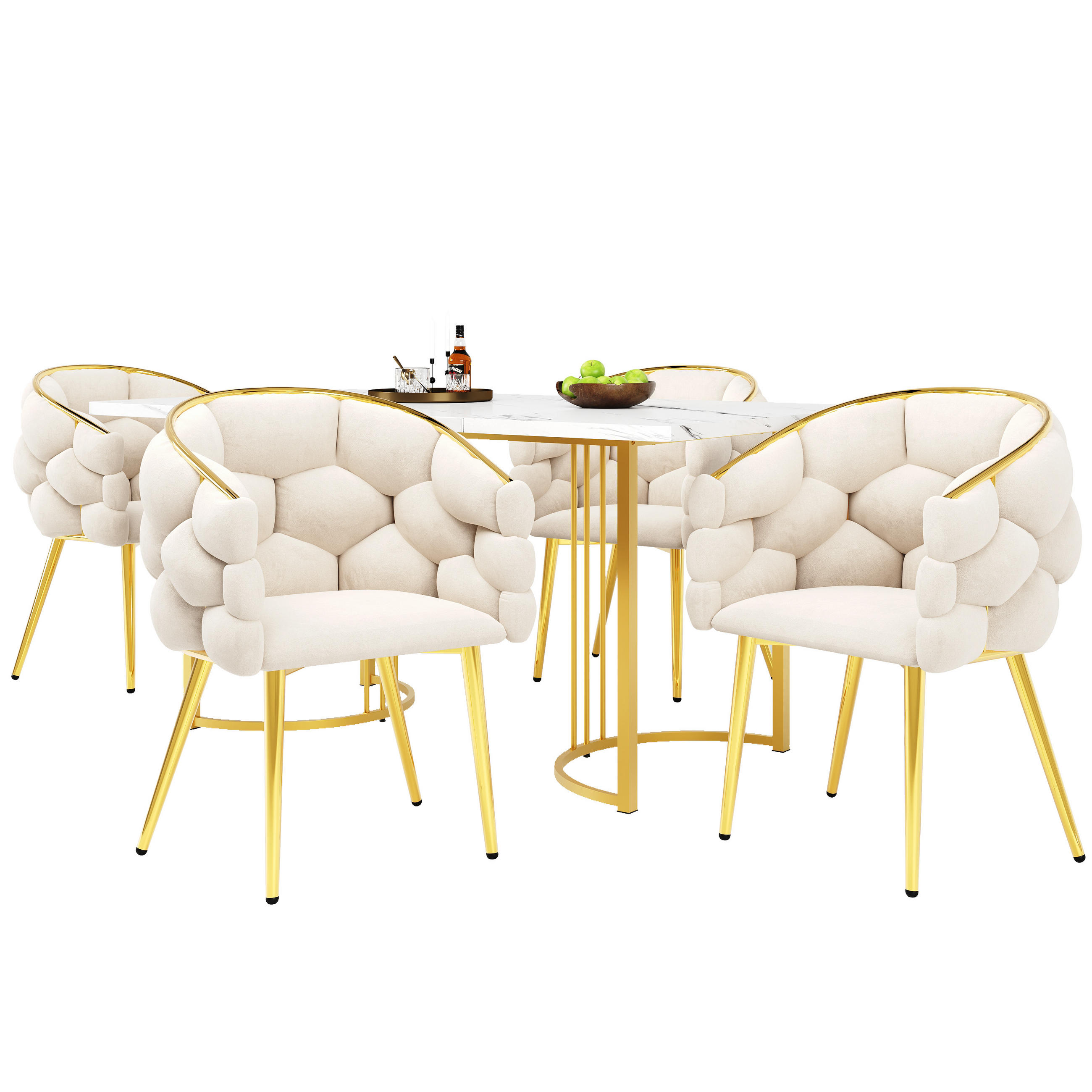 ESSGRUPPE Esstisch 4 Stühle Marmor Gold 140x80cm - Multicolor, Metall (140/75/80cm) - FLIEKS