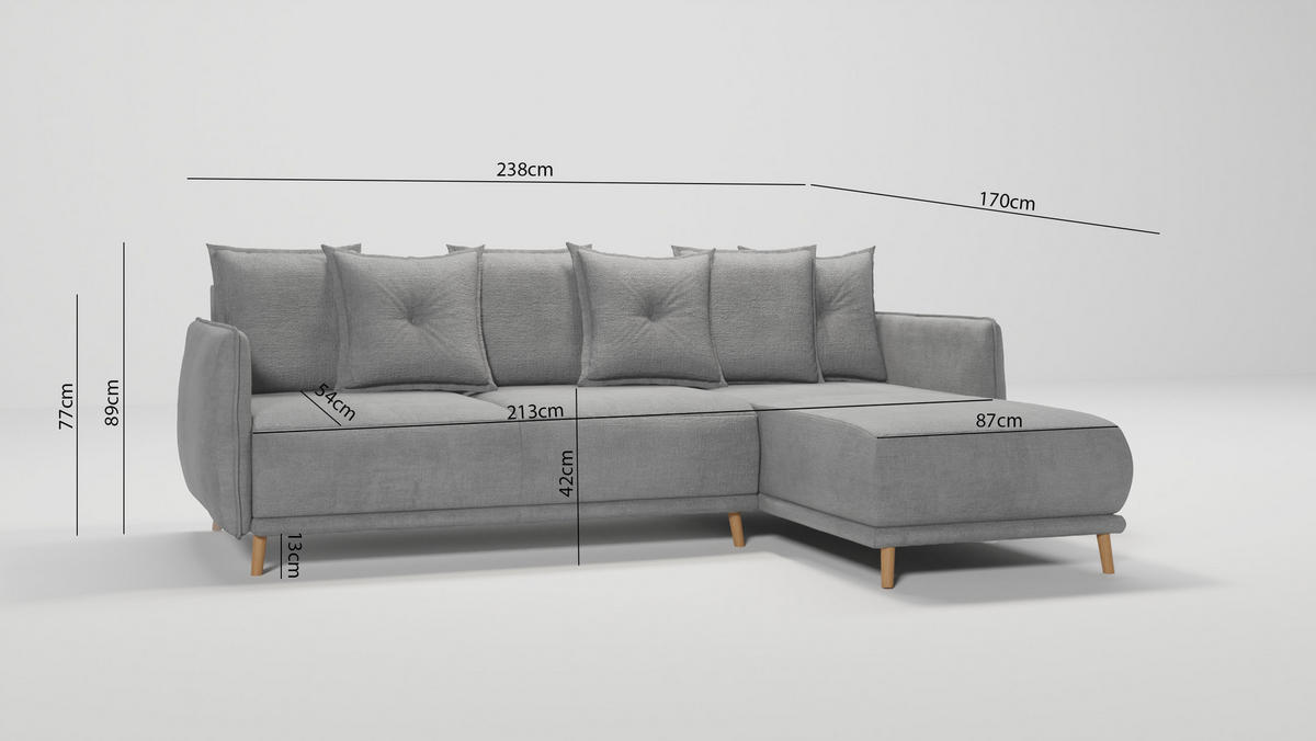 ECKSOFA Chroma Grau Luxusmicrofaser - Braun/Grau, Holz/Textil (238/170cm) - S-Style Möbel
