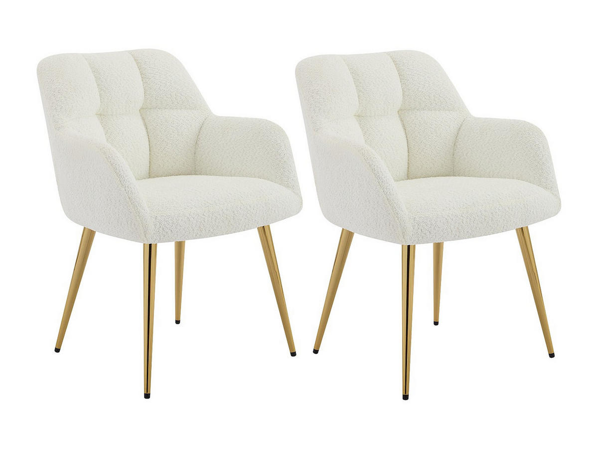 STUHL mit Armlehnen 2er-Set - Bouclé-Stoff & goldfarbenes Metall - Weiß - PEGA - Goldfarben/Weiß, Textil (62/78/58.5cm) - Pascal Morabito