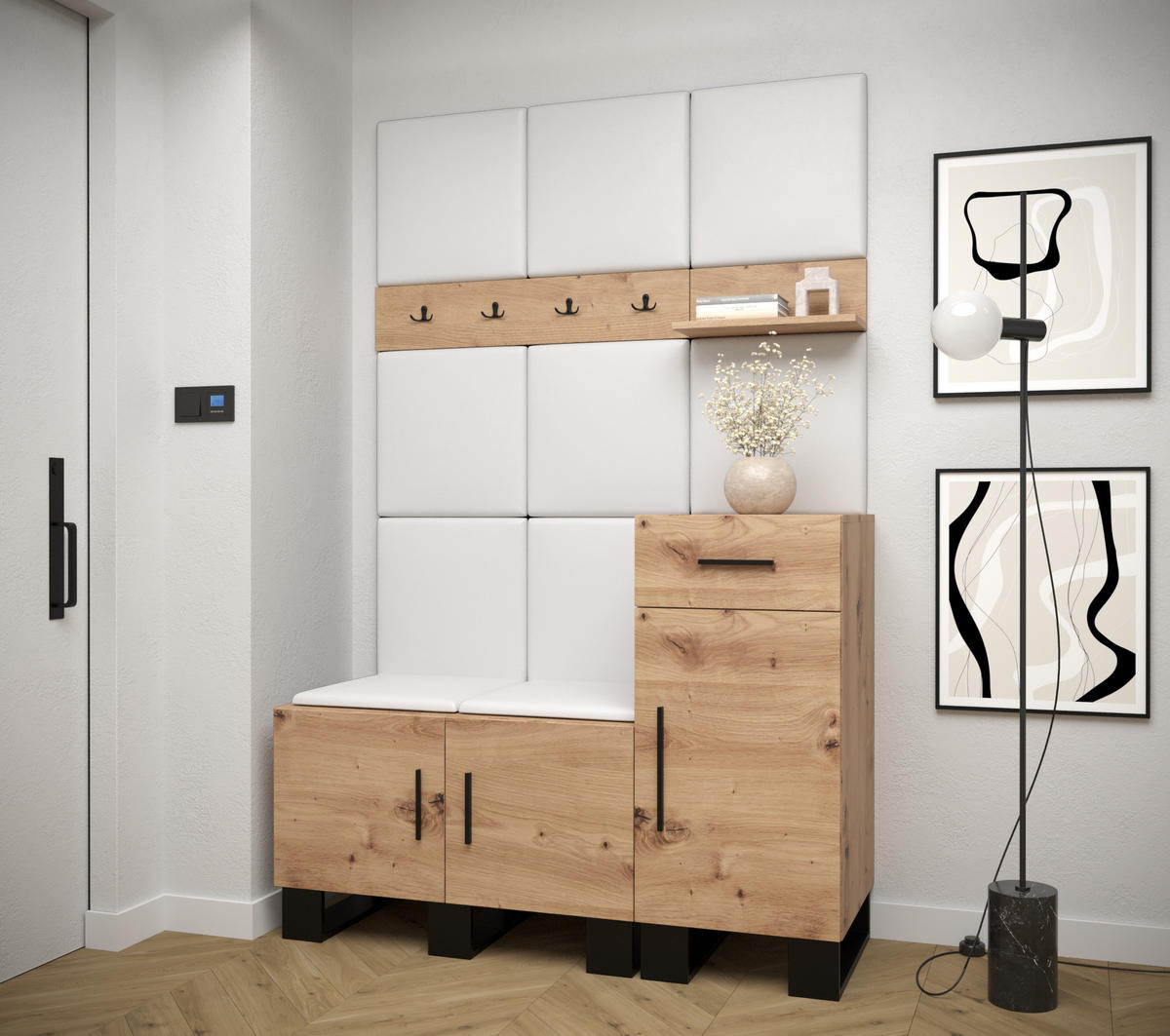 GARDEROBEN-SET 196/126/45,6 - Schwarz/Eiche Artisan, Holz/Kunststoff (126/196/45.6cm) - Abiks Möbel
