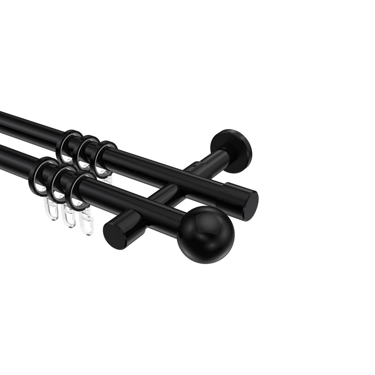 GARDINENSTANGEN-SET Prestige Luino 480 cm (geteilt in 3 x 160 cm), 2-läufig, 20 mm Ø Schwarz - Schwarz, Metall (480cm) - INTERDECO