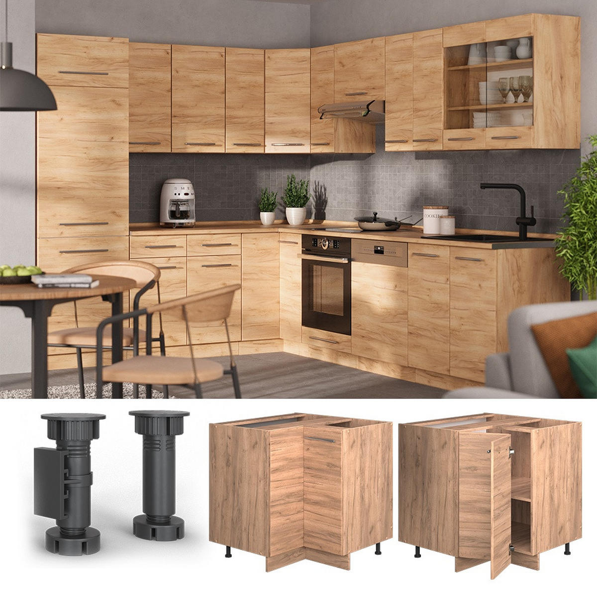 ECKUNTERSCHRANK Fame-Line Goldkraft Eiche 80.5 cm ohne Arbeitsplatte - Honigeiche, Holzwerkstoff (80.5/82/51.6cm) - Vicco
