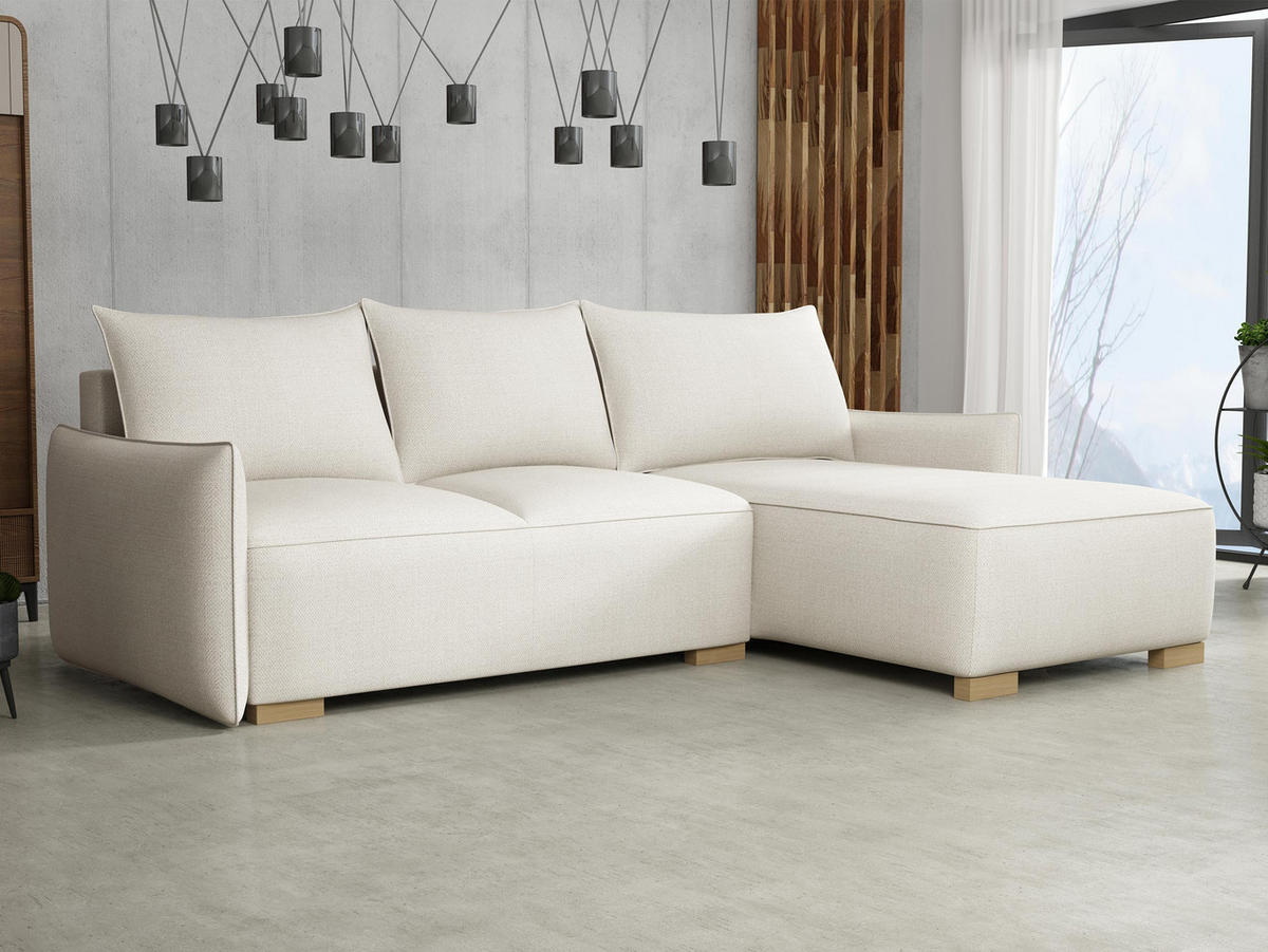 ECKSCHLAFSOFA Focus L - Creme/Naturfarben, Holz/Textil (240/155cm) - MIRJAN24