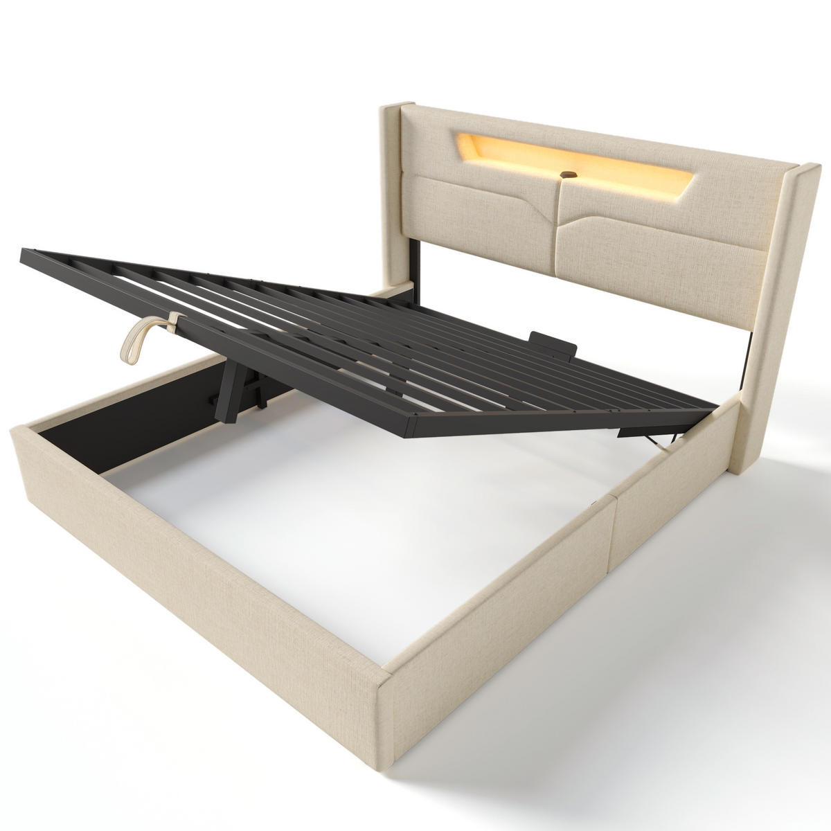 POLSTERBETT 140/200 cm Beige mit USB- und Type-C-Anschlüssen und LED-Beleuchtung - Beige, Textil (140/200cm) - OKWISH