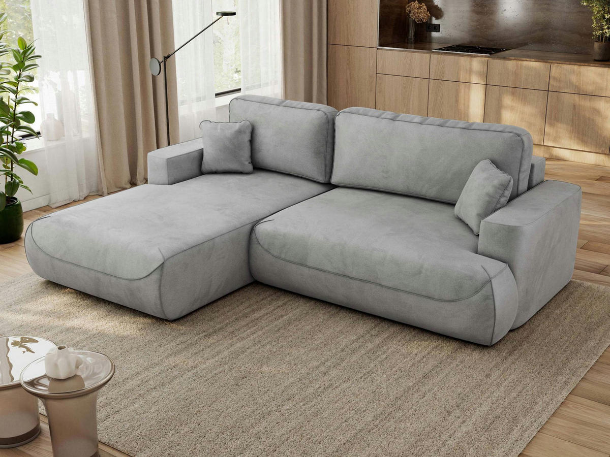 ECKSOFA OVO L Hellgrau Velvet - Links Seite - Hellgrau/Schwarz, Kunststoff/Textil (271/195cm) - MKS