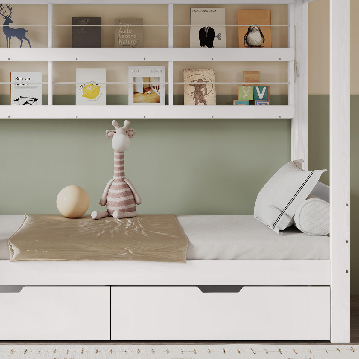 ETAGENBETT 90/200 cm Weiß - Ahornfarben/Weiß, Holz/Holzwerkstoff - Raumix