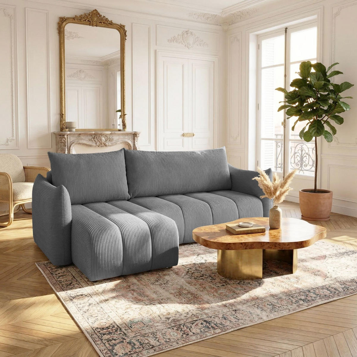 ECKSOFA Ontario Xs Mit Schlaffunktion - Grau, Holzwerkstoff/Textil (154/226cm) - Fun Möbel