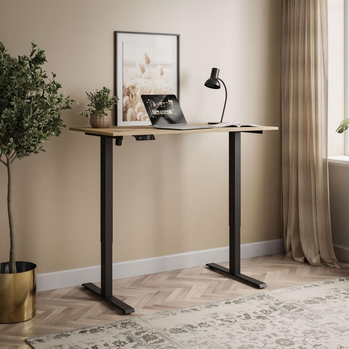 SCHREIBTISCH SPACE höhenverstellbar mit Metallbeinen schwarz/Eiche Artisan - Eiche Artisan, Holzwerkstoff (60/110/69.5cm) - Lookway