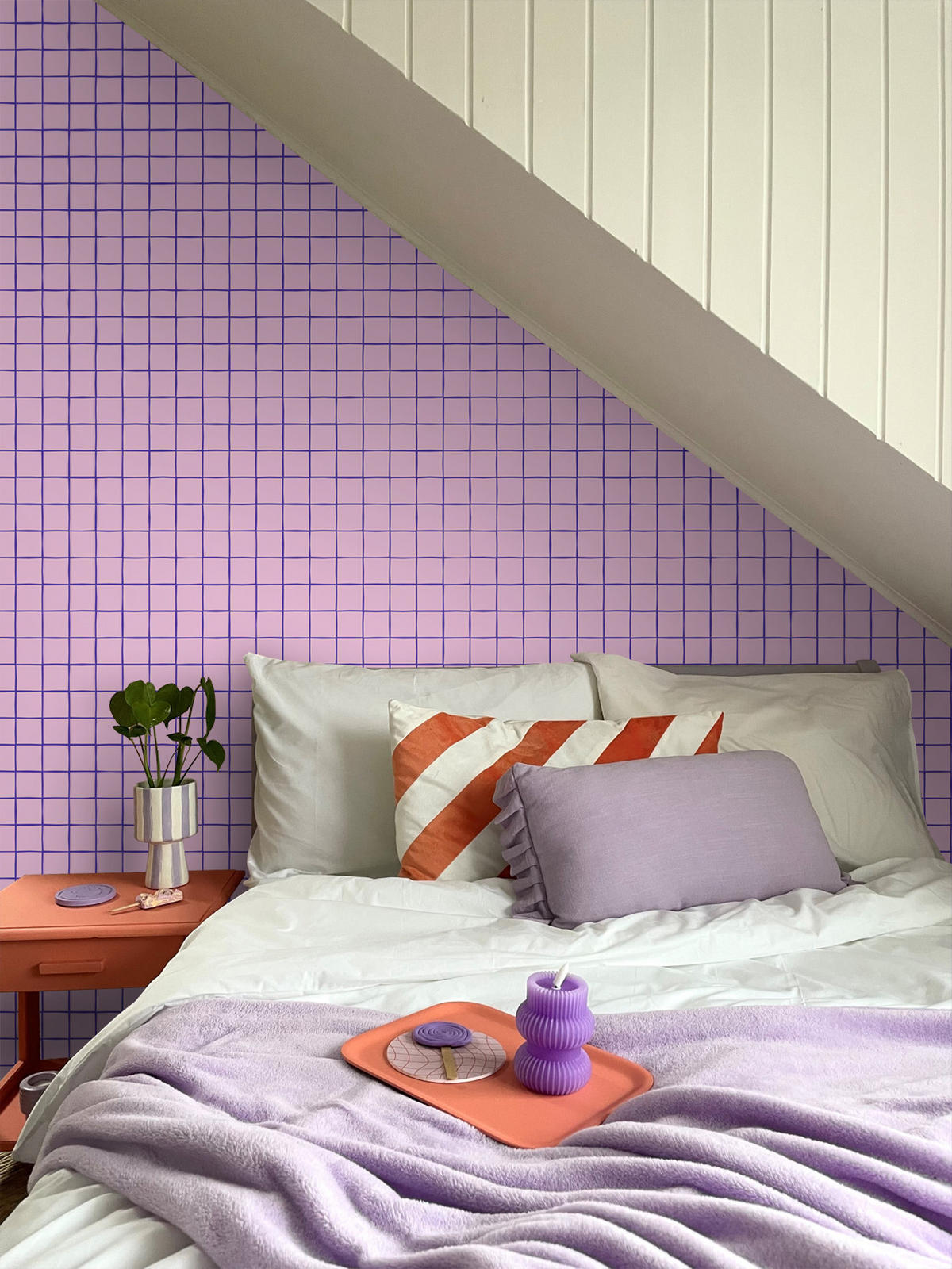 TAPETE Karomuster 50 x 900 cm - Lila, Papier (50/900cm) - ESTAhome