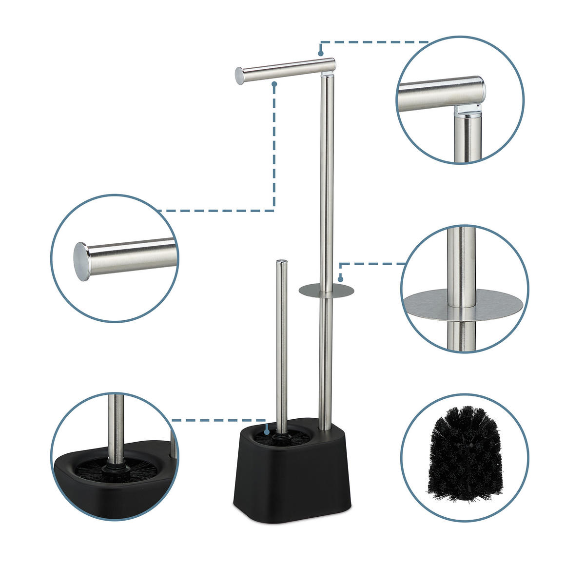 WC-GARNITUR - Schwarz, Kunststoff/Metall (13/65.5/16cm) - Relaxdays