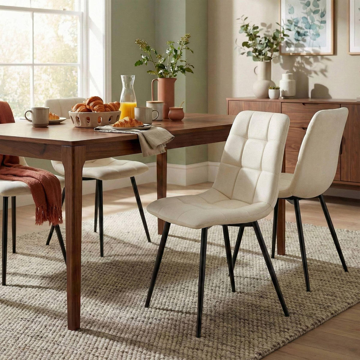 STUHL 4er Set Stoff Creme - Creme/Schwarz, Textil/Metall (45/84/55cm) - CLP