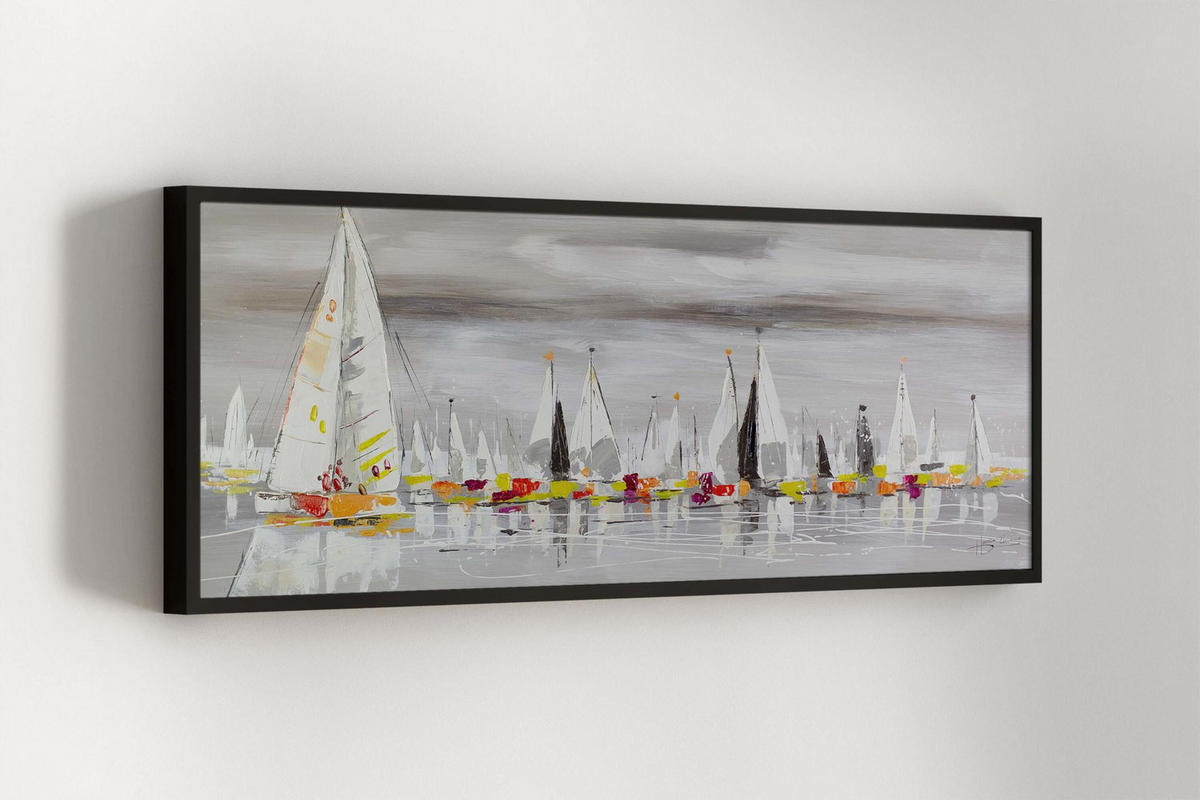 OLEJOMALBA 150/50 cm, Moře a pláž - šedá, dřevo/textil (150/50cm) - KUNSTLOFT