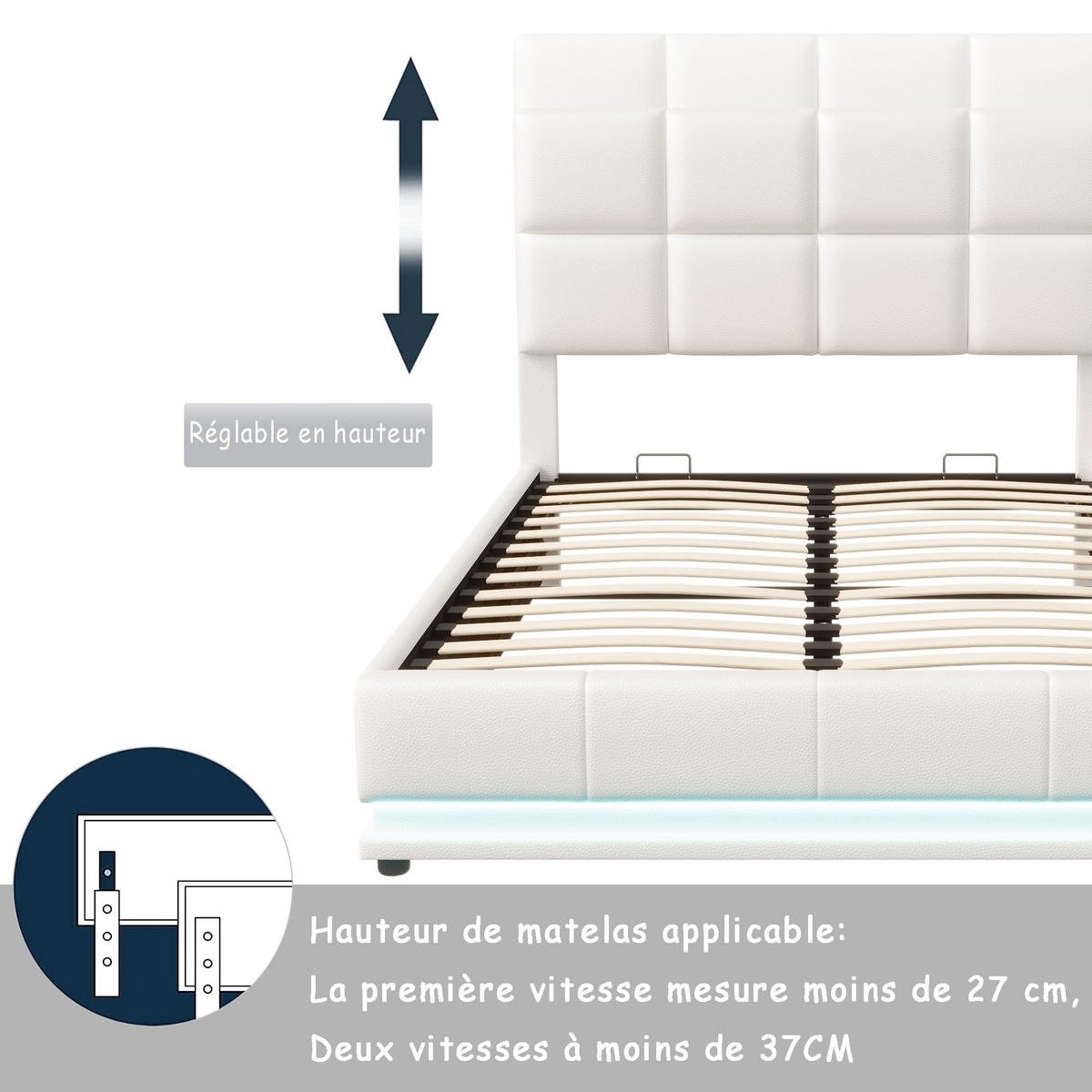 POLSTERBETT 140x190 cm LED Stauraum Lattenrost PU Kopfteil weiß - Weiß, Holz (140/190cm) - LEBENLANG