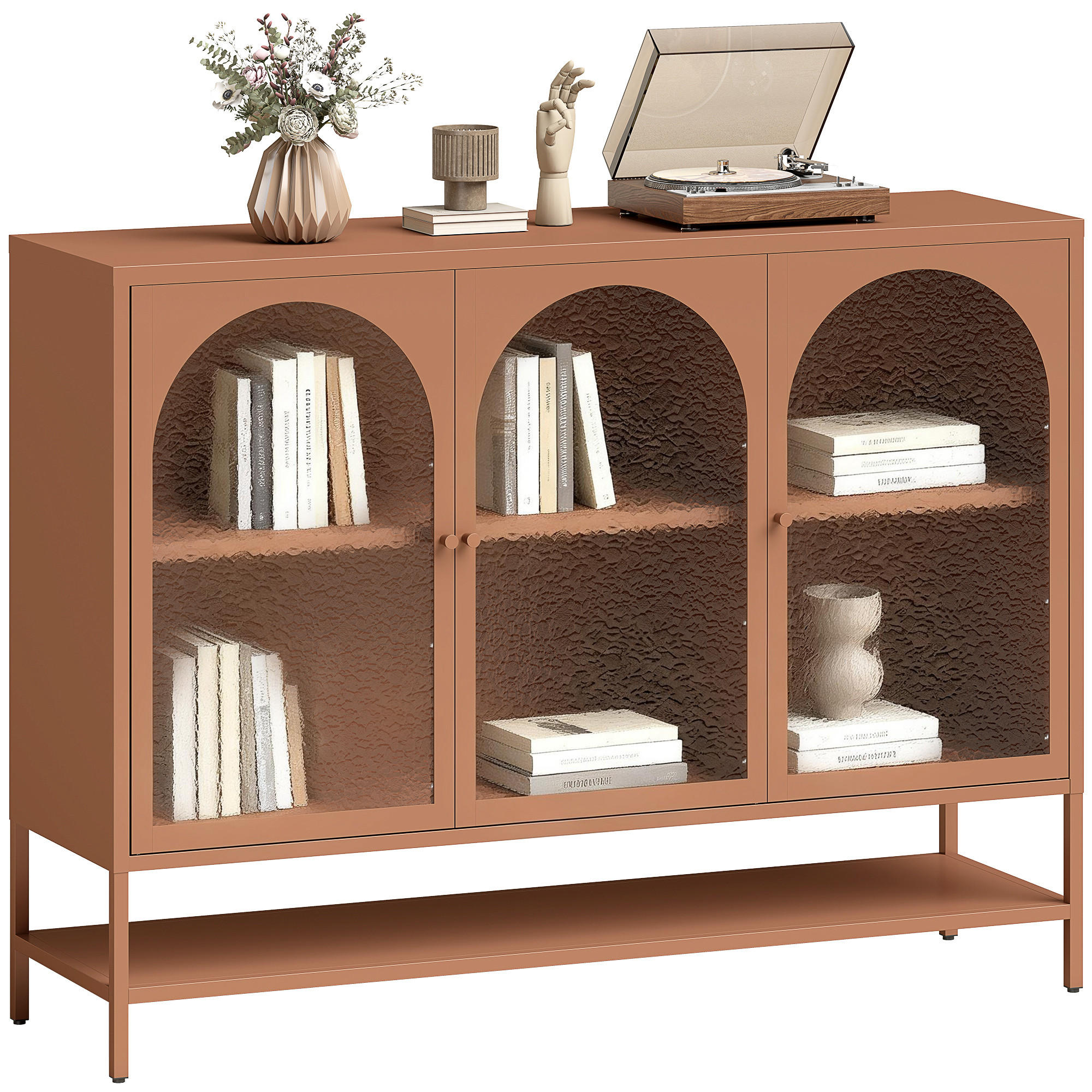 SIDEBOARD Rostbraun, 3 Glastüren, 140/40/105 cm - Rot, Holz (140/105/40cm) - PANGIVO