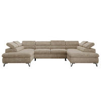 WOHNLANDSCHAFT PABLO U Schenille grob gewebt Beige mit Topper Visco - Beige/Schwarz, Textil/Metall (346/76/208cm) - MKS