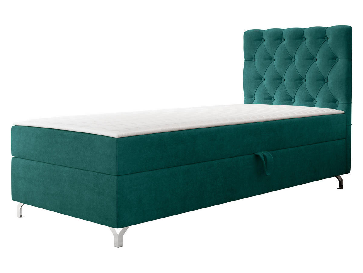 BOXBETT Chester 1, Seite: Rechts - Smaragdgrün/Silberfarben, Holz/Textil (90/200cm) - MIRJAN24