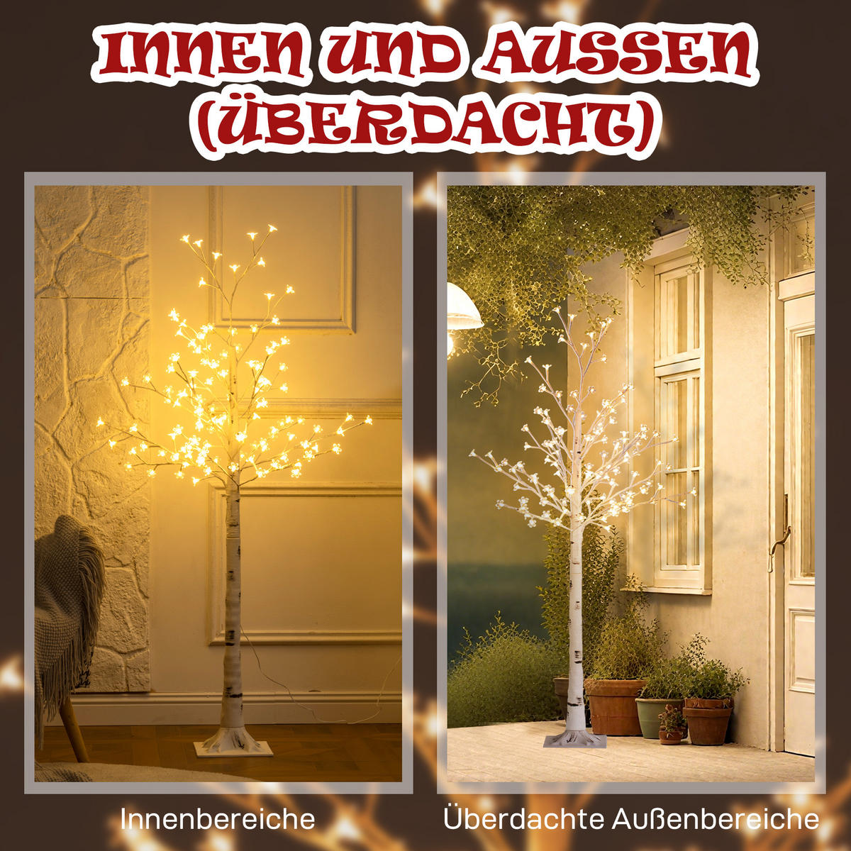 LED Baum, 150 cm Lichterbaum, Kirschbaum mit 120 LEDs, 3 Helligkeitsstufen - Weiß, Kunststoff (150cm) - HOMCOM