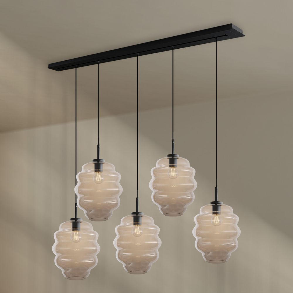 HÄNGELEUCHTE Echos 5-flammig Klar Ø 25cm - Klar/Schwarz, Glas (25/25/28cm) - s.luce