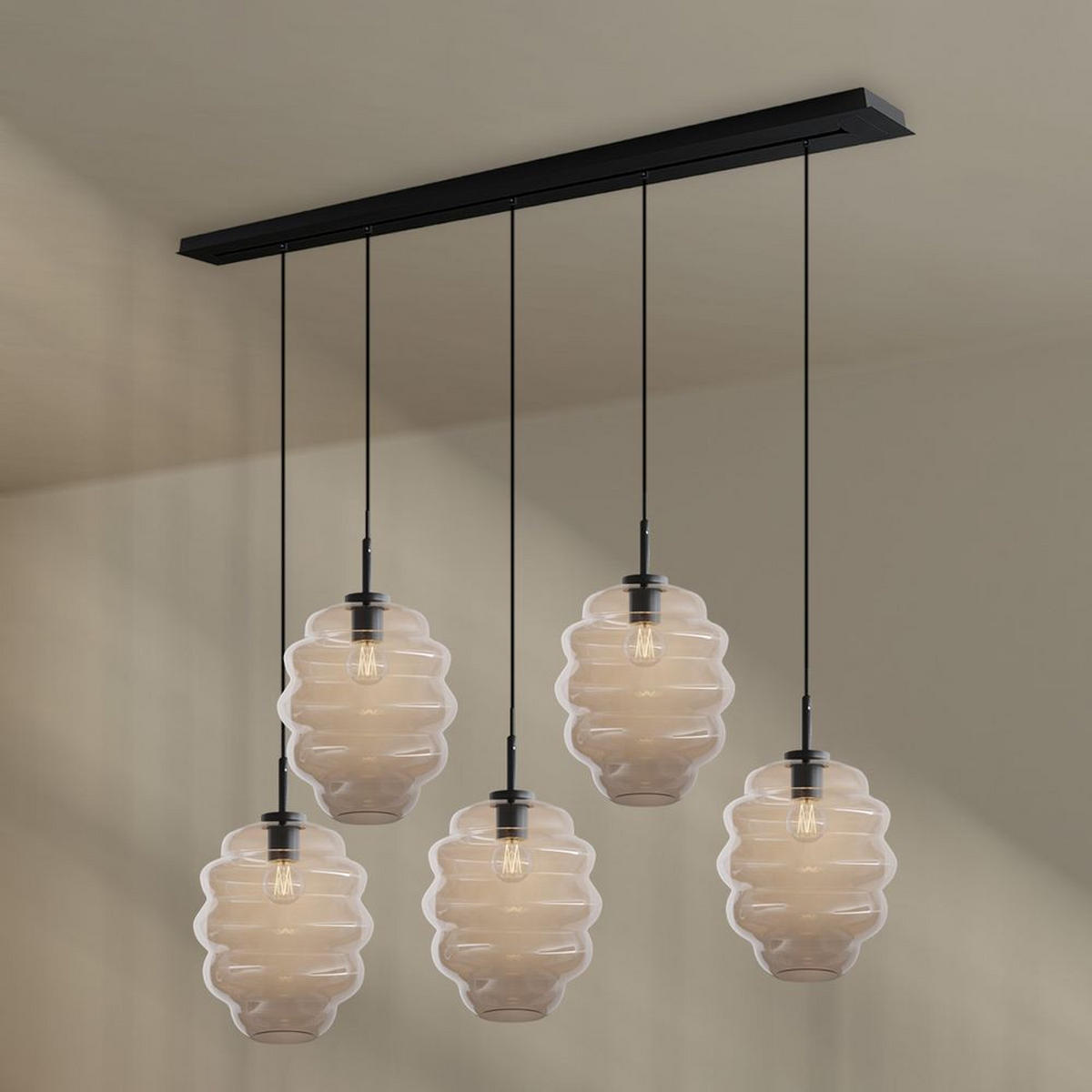 HÄNGELEUCHTE Echos 5-flammig Klar Ø 25cm - Klar/Schwarz, Glas (25/25/28cm) - s.luce